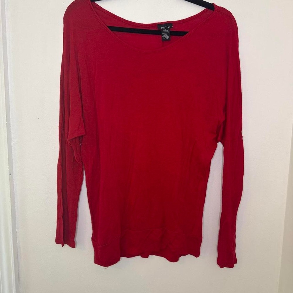 rue21 Long Sleeve Top Womens M Red Good Scoop Neck Dolman Rayon Blend